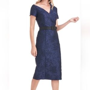 Kay Unger Adrianna Asymmetrical Neckline Jacquard Dress